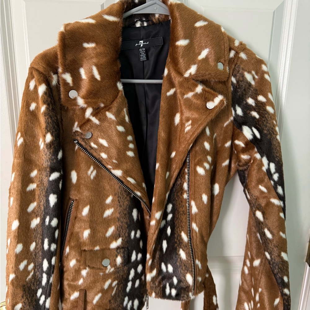 7 For All Mankind Brown and White Patterned Teddy Jacket